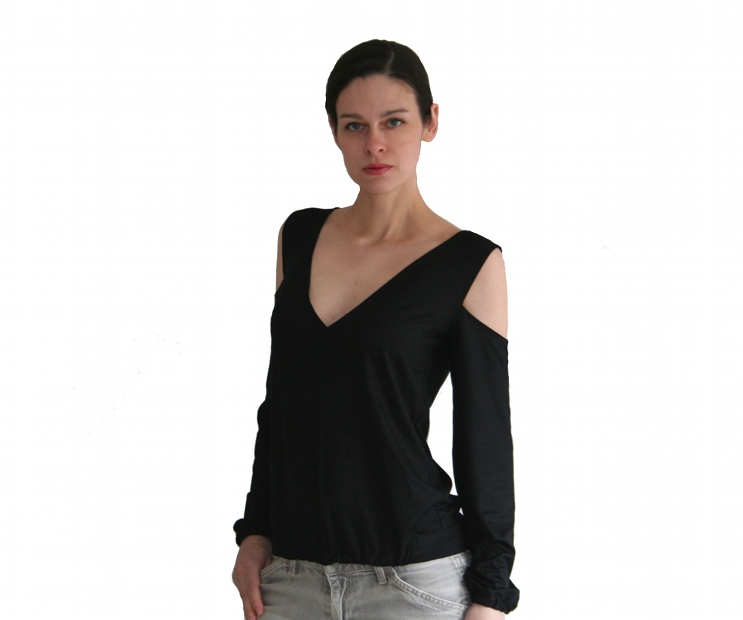Sexy-V-Shirt Schulterfrei mit langen Ärmeln