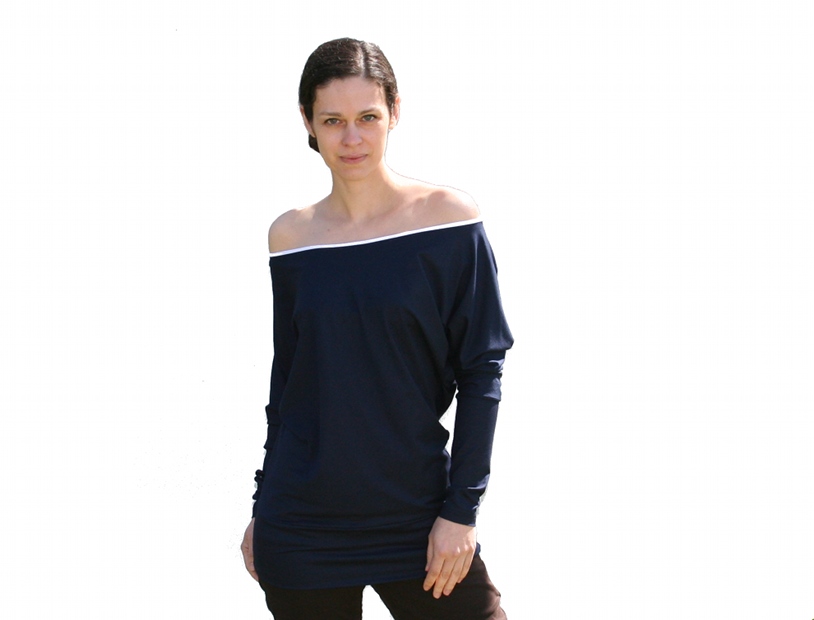 Fledermaus Shirt No.1 Kontrast Langarm mit Bund