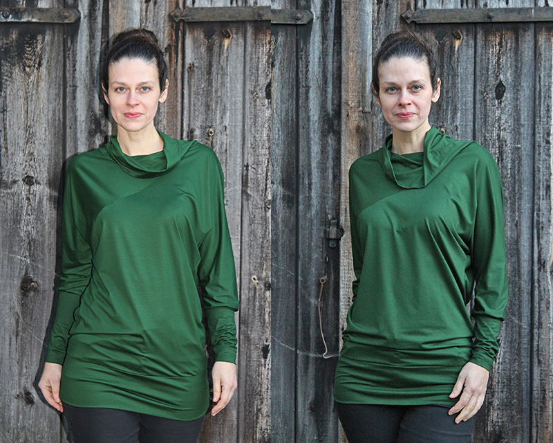 Fledermaus Shirt No.2 mit Rollkragen, Langarm und Bund, aus Viskosejersey